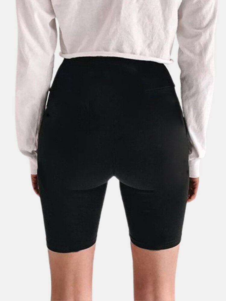 Bomull Andas Dam Brevtryck Elastiska Svarta Biker Shorts