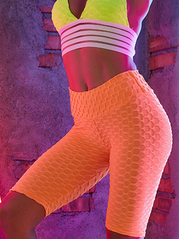 Dam Enfärgad Jacquard Sports Yoga Shorts Med Hög Midja