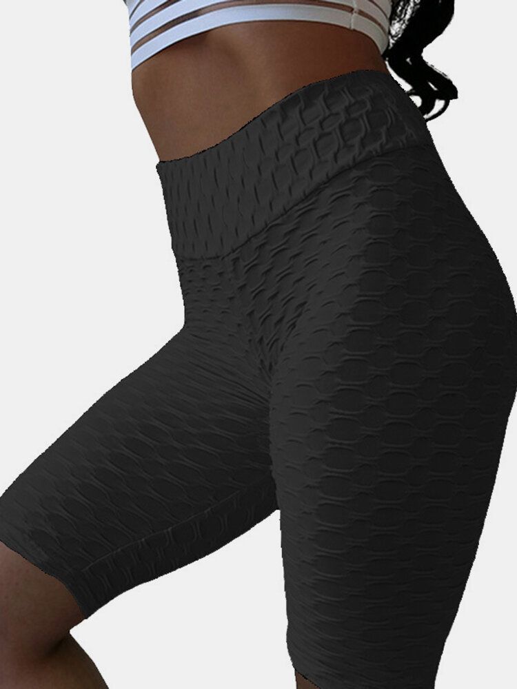 Dam Enfärgad Jacquard Sports Yoga Shorts Med Hög Midja