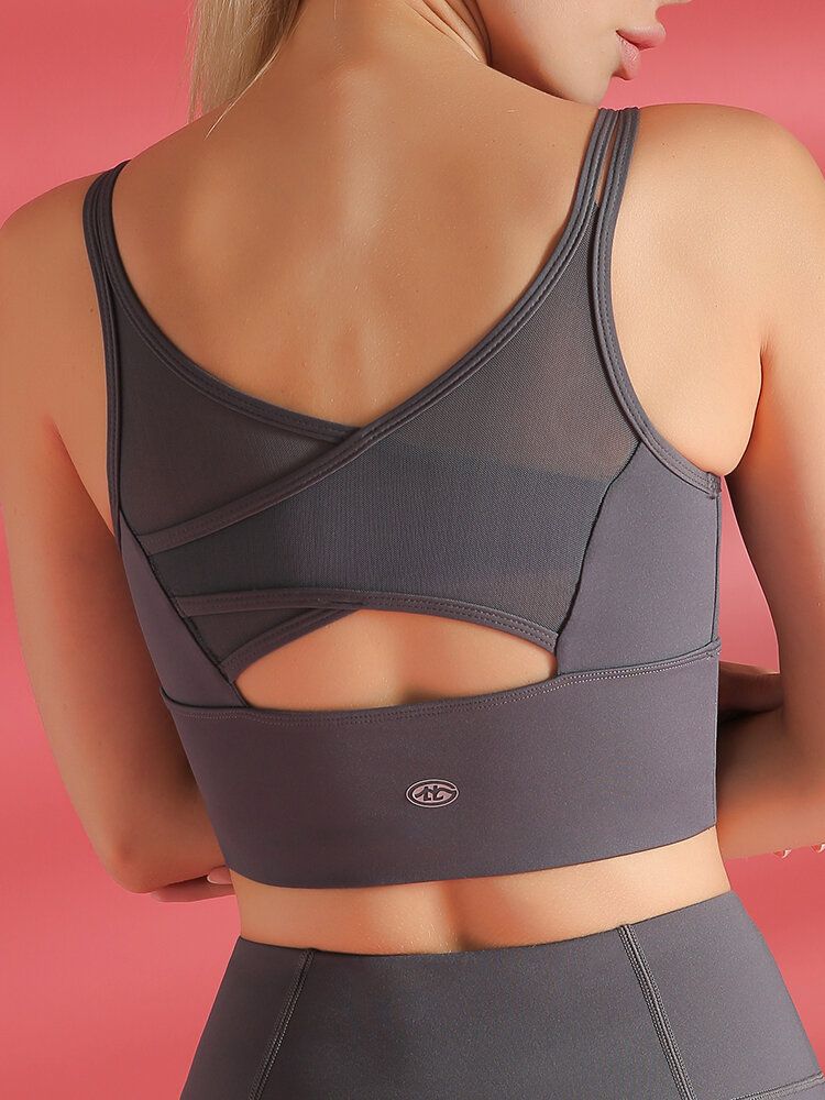 Dam Enfärgad Stötsäker Mesh Patchwork Yoga Sports Bh