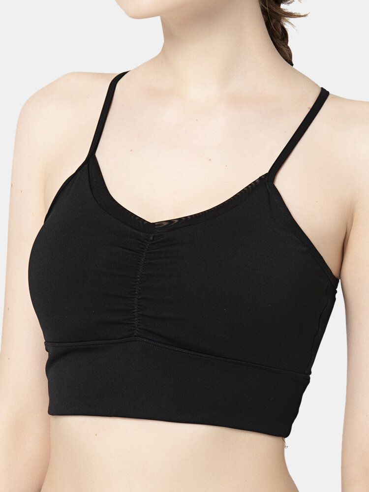 Dam Enfärgad Trådlös Quick Dry Spaghetti Straps Sport Bh