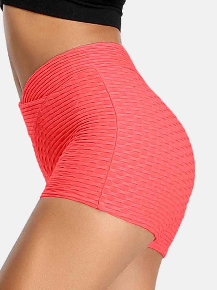 Dam Enfärgad V-midja Elastiska Sports Yoga Shorts