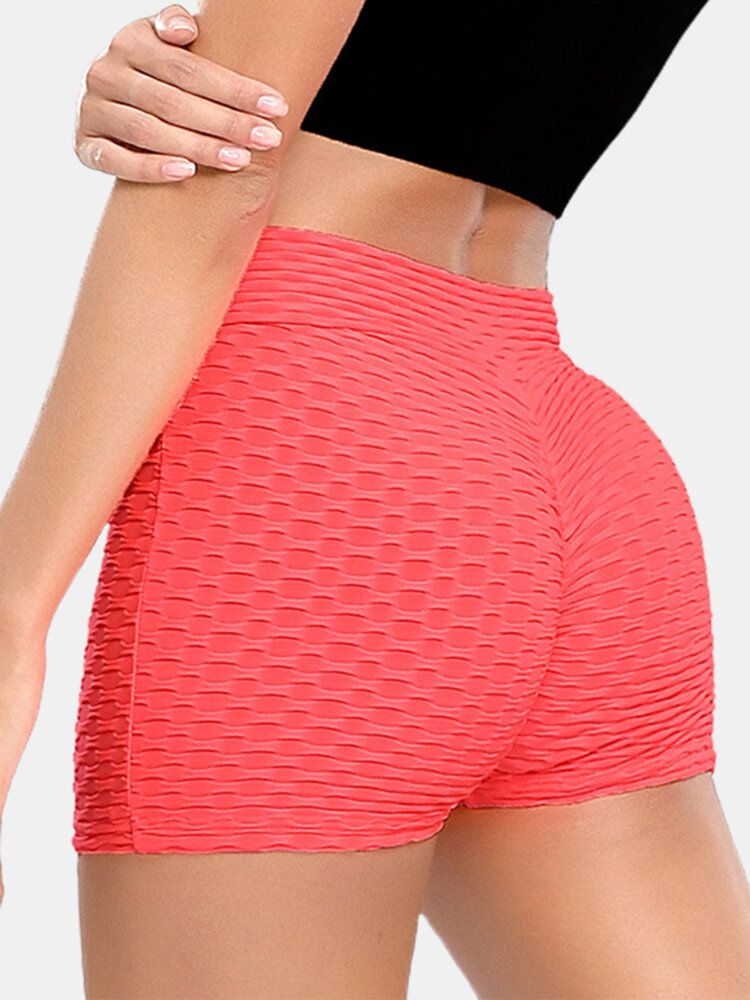 Dam Enfärgad V-midja Elastiska Sports Yoga Shorts