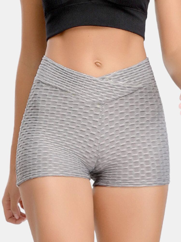 Dam Enfärgad V-midja Elastiska Sports Yoga Shorts