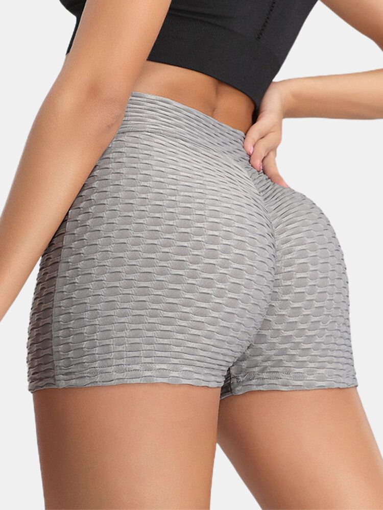 Dam Enfärgad V-midja Elastiska Sports Yoga Shorts