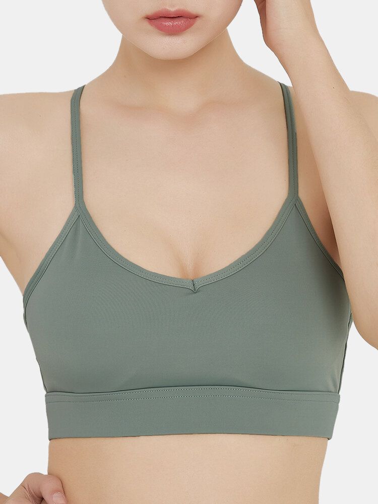 Dam Trådlös Solid Color Quick Dry Beauty Back Cross-cross Sport Yoga Bh