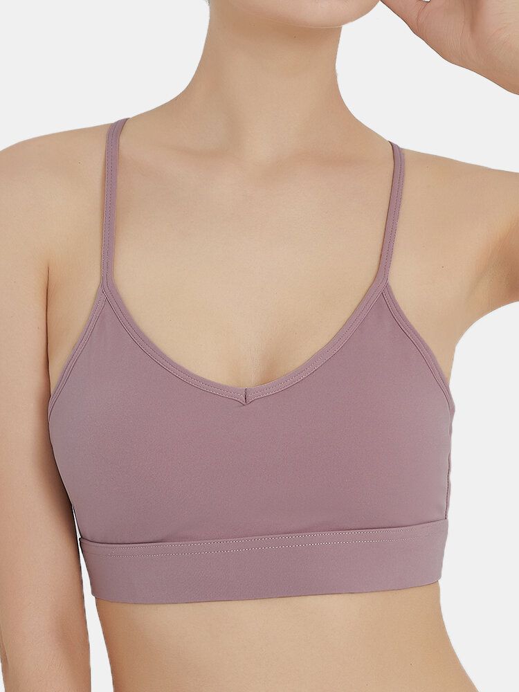 Dam Trådlös Solid Color Quick Dry Beauty Back Cross-cross Sport Yoga Bh