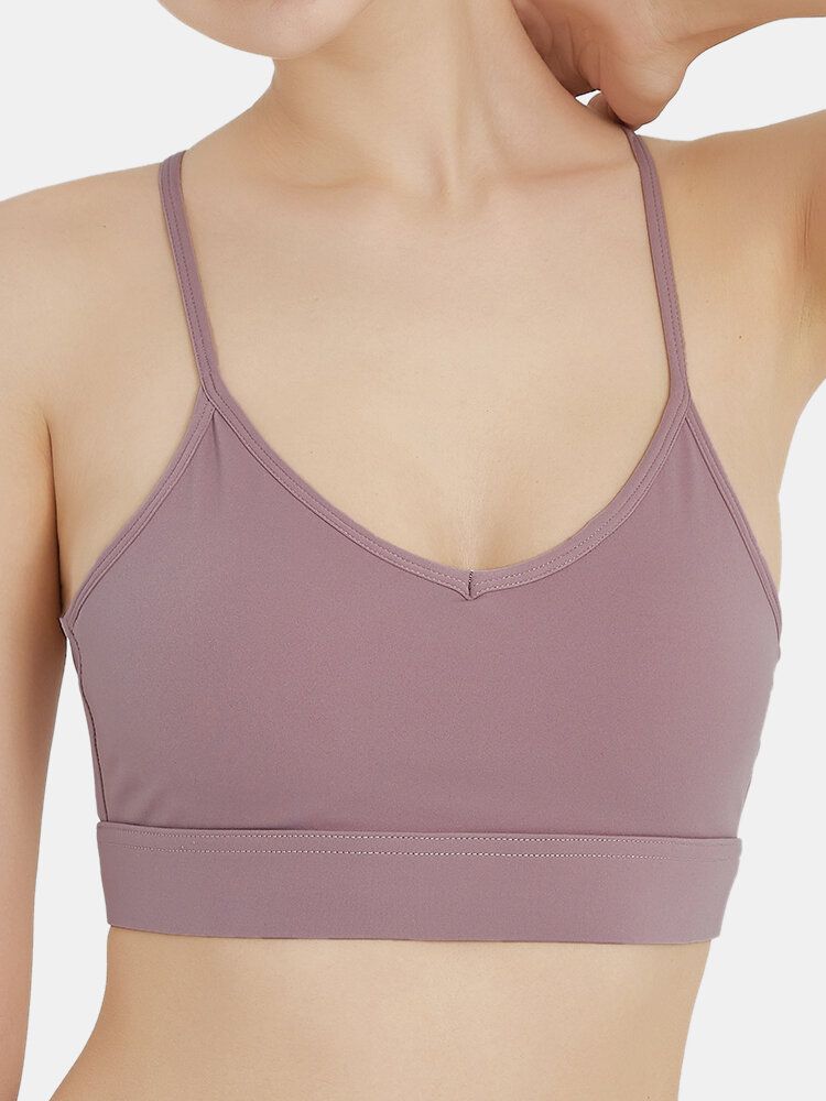 Dam Trådlös Solid Color Quick Dry Beauty Back Cross-cross Sport Yoga Bh