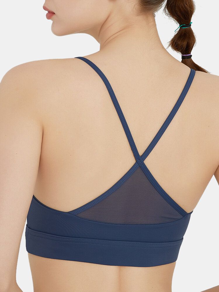 Dam Trådlös Solid Color Quick Dry Beauty Back Cross-cross Sport Yoga Bh