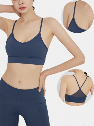 Dam Trådlös Solid Color Quick Dry Beauty Back Cross-cross Sport Yoga Bh