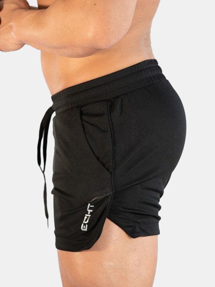 Enfärgad Herr Snabbtorkande Sport Lös Tunn Stretch Strandshorts Med Dragsko I Midjan