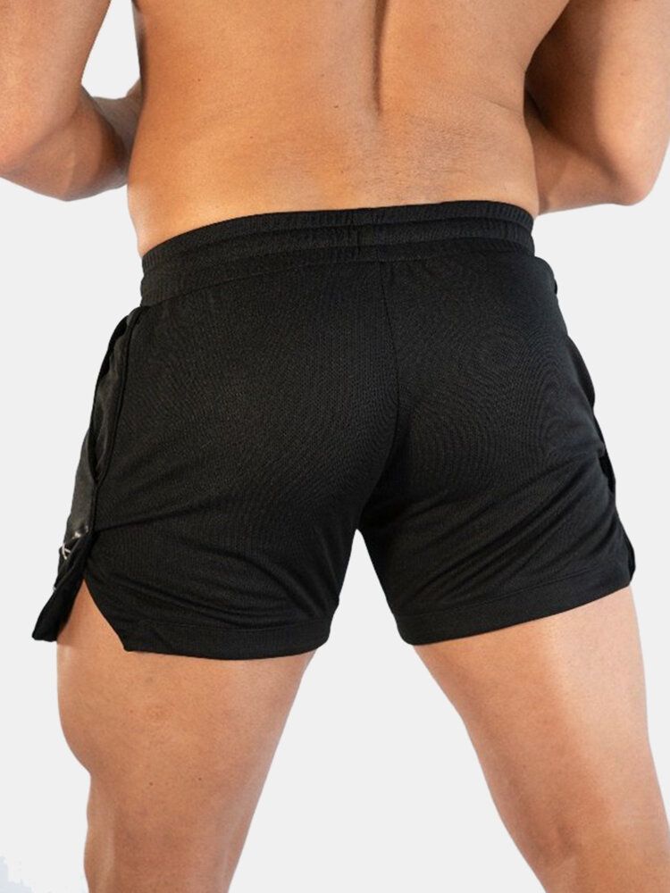 Enfärgad Herr Snabbtorkande Sport Lös Tunn Stretch Strandshorts Med Dragsko I Midjan