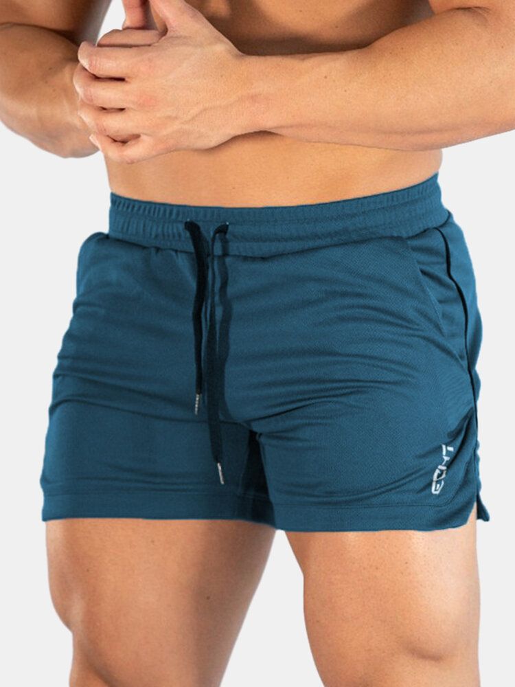 Enfärgad Herr Snabbtorkande Sport Lös Tunn Stretch Strandshorts Med Dragsko I Midjan