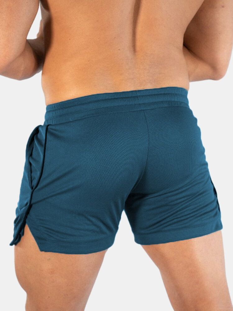 Enfärgad Herr Snabbtorkande Sport Lös Tunn Stretch Strandshorts Med Dragsko I Midjan