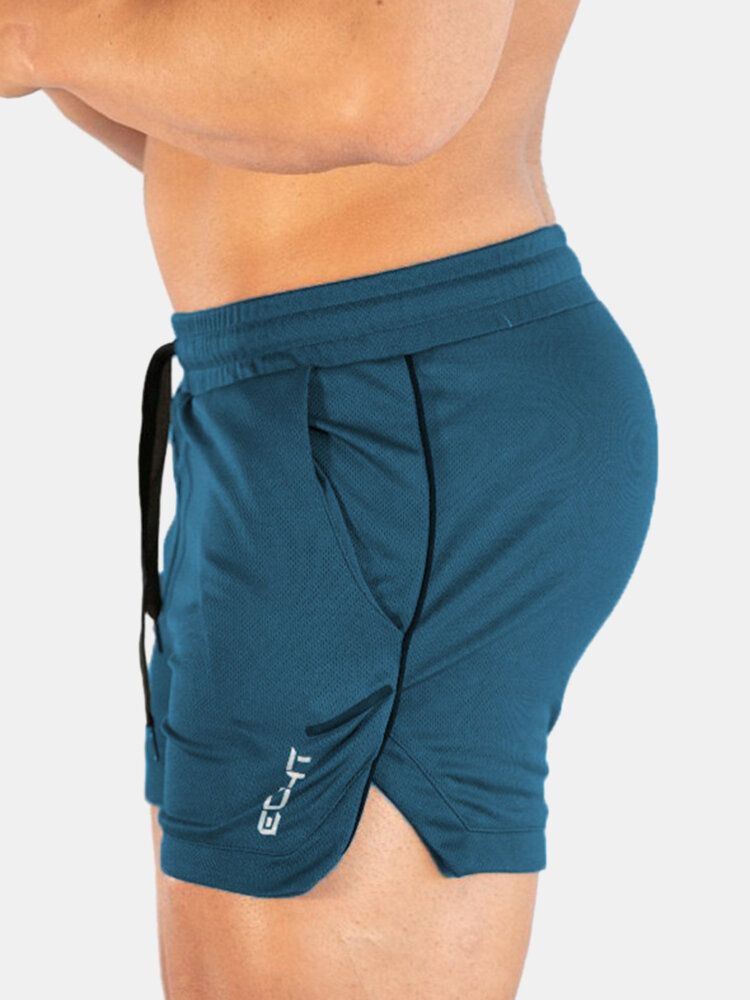 Enfärgad Herr Snabbtorkande Sport Lös Tunn Stretch Strandshorts Med Dragsko I Midjan