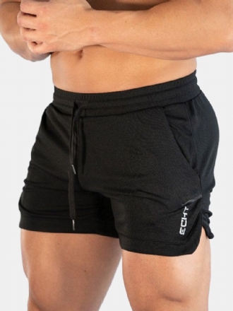 Enfärgad Herr Snabbtorkande Sport Lös Tunn Stretch Strandshorts Med Dragsko I Midjan