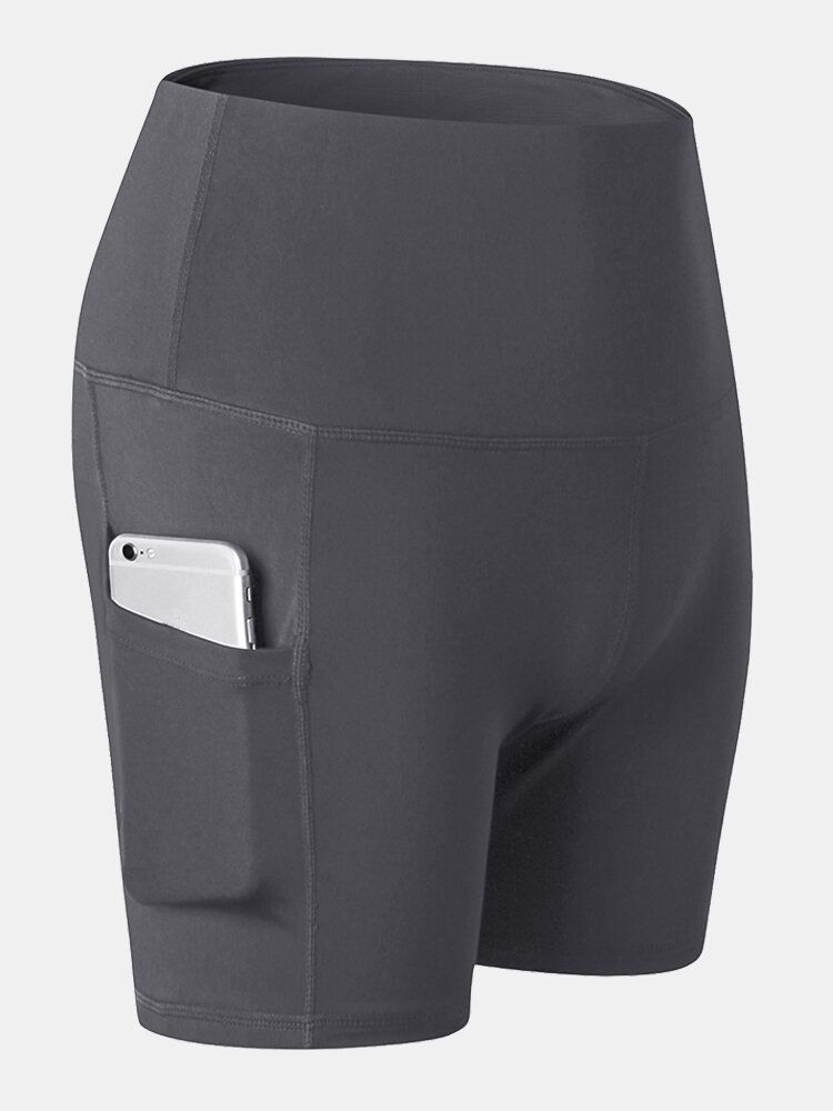 Fitness Yoga Dam Elasticitet Snabbtork Enfärgad Sportshorts Med Hög Midja