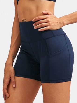 Fitness Yoga Dam Elasticitet Snabbtork Enfärgad Sportshorts Med Hög Midja