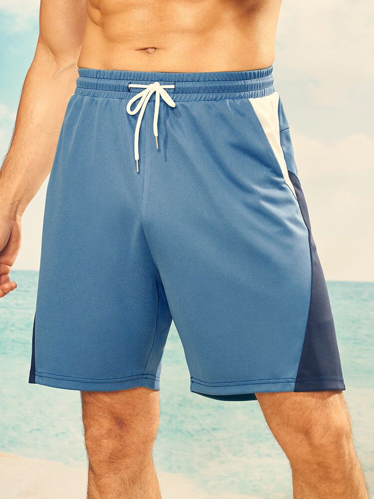 Herr Colorblock Släta Mjuka Andas Snabbtorkande Shorts