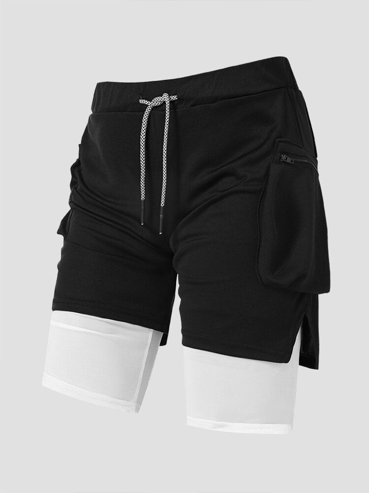 Herr Leggings Sida Split Zip Ficka Dragsko Quick Dry Activewear Shorts