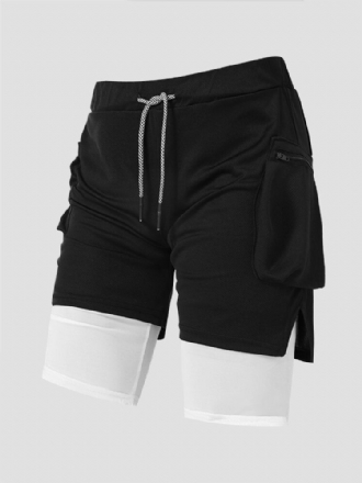 Herr Leggings Sida Split Zip Ficka Dragsko Quick Dry Activewear Shorts