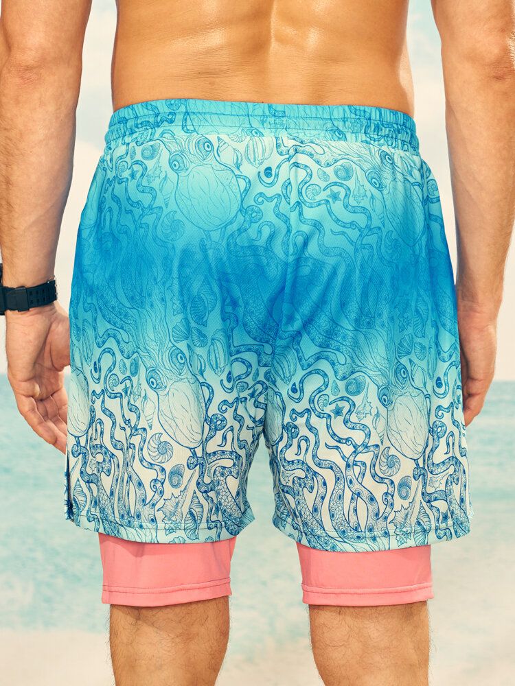 Herr Octopus Pattern Double Layer Invisiblely Pocket Shorts