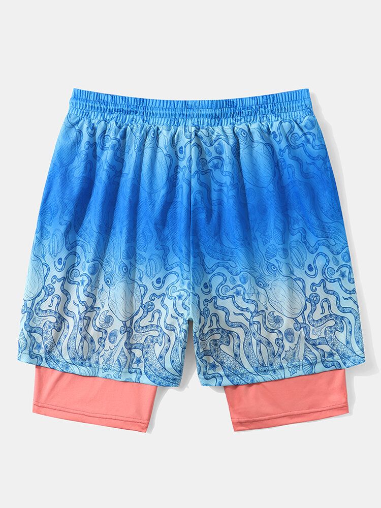 Herr Octopus Pattern Double Layer Invisiblely Pocket Shorts