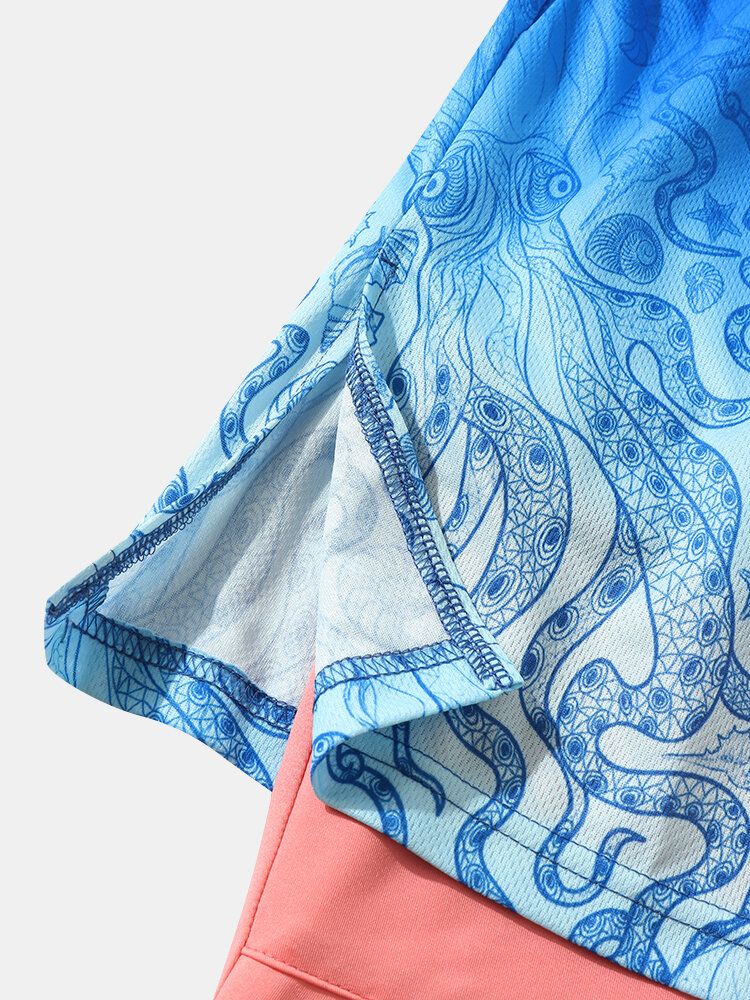 Herr Octopus Pattern Double Layer Invisiblely Pocket Shorts