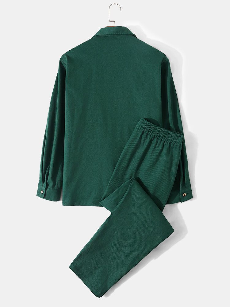 Herrskjortor Tvådelade Solid Button Up Dragsko Utomhusdräkter