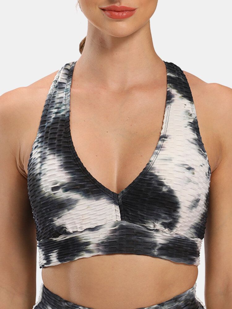 Kvinnor Tie-dye Wireless Jacquard Sports Yoga Bh