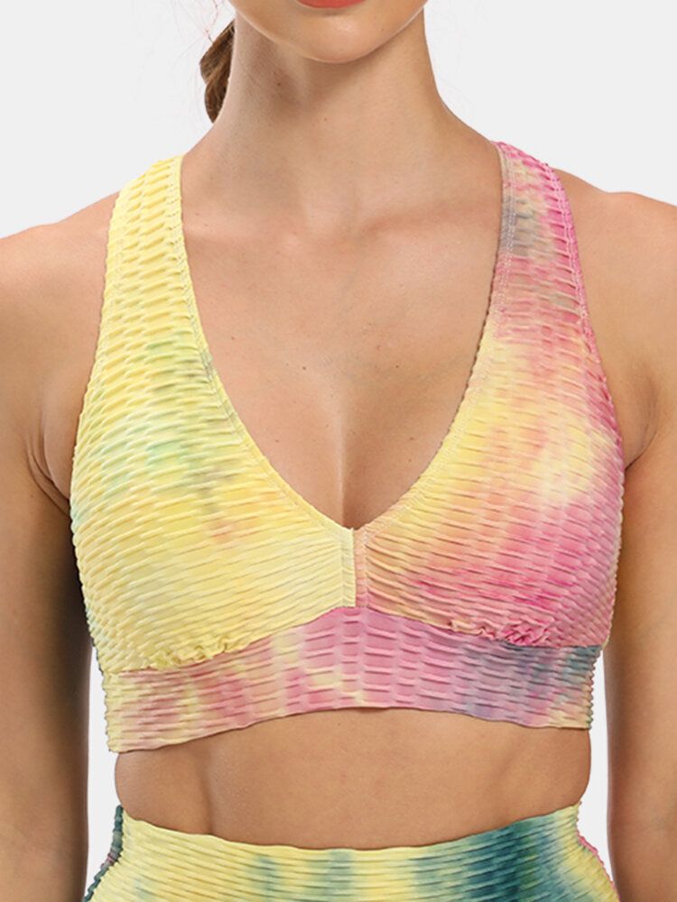 Kvinnor Tie-dye Wireless Jacquard Sports Yoga Bh