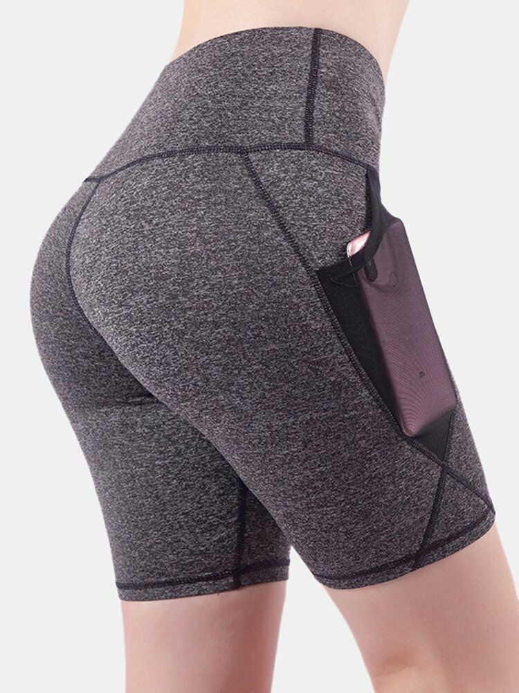 Kvinnor Torkar Snabbt I Enfärgad Sport Bikershorts Med Hög Midja Med Nätfickor