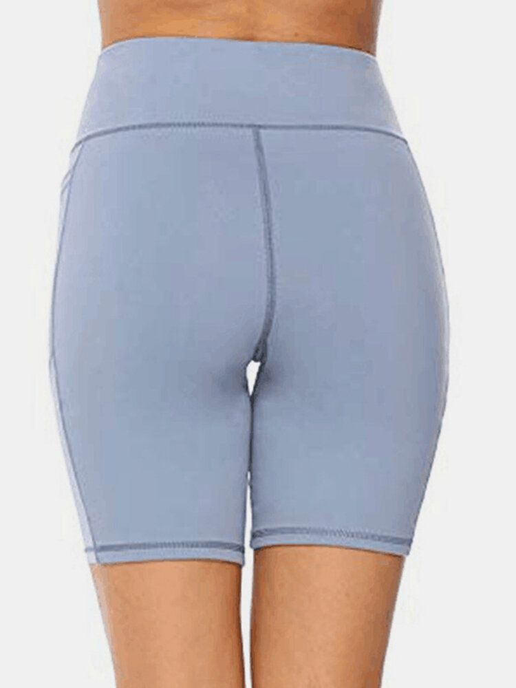 Plus Size Dam Torr Snabbt Enfärgad Biker Sport Shorts Med Ficka