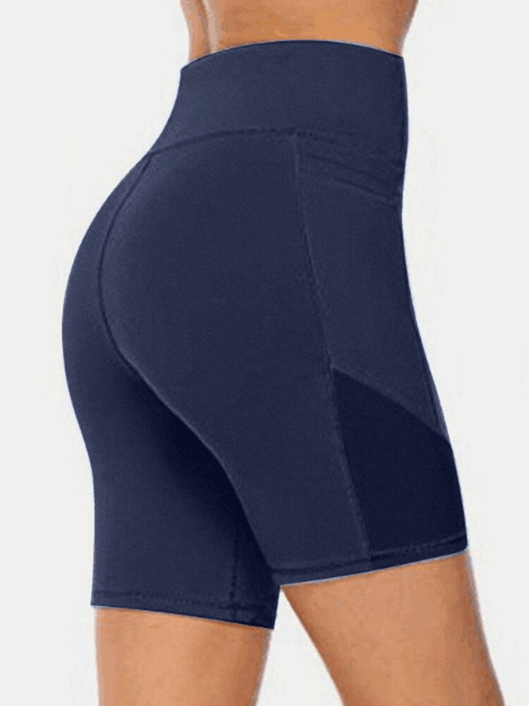 Plus Size Dam Torr Snabbt Enfärgad Biker Sport Shorts Med Ficka