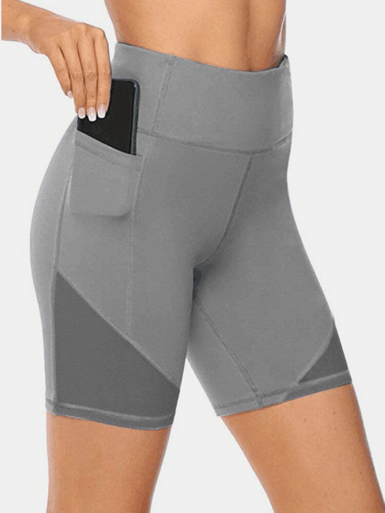 Plus Size Dam Torr Snabbt Enfärgad Biker Sport Shorts Med Ficka