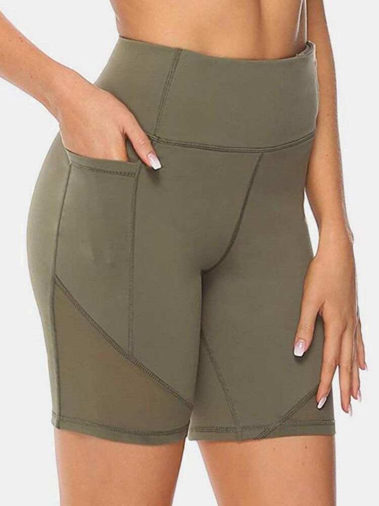 Plus Size Dam Torr Snabbt Enfärgad Biker Sport Shorts Med Ficka