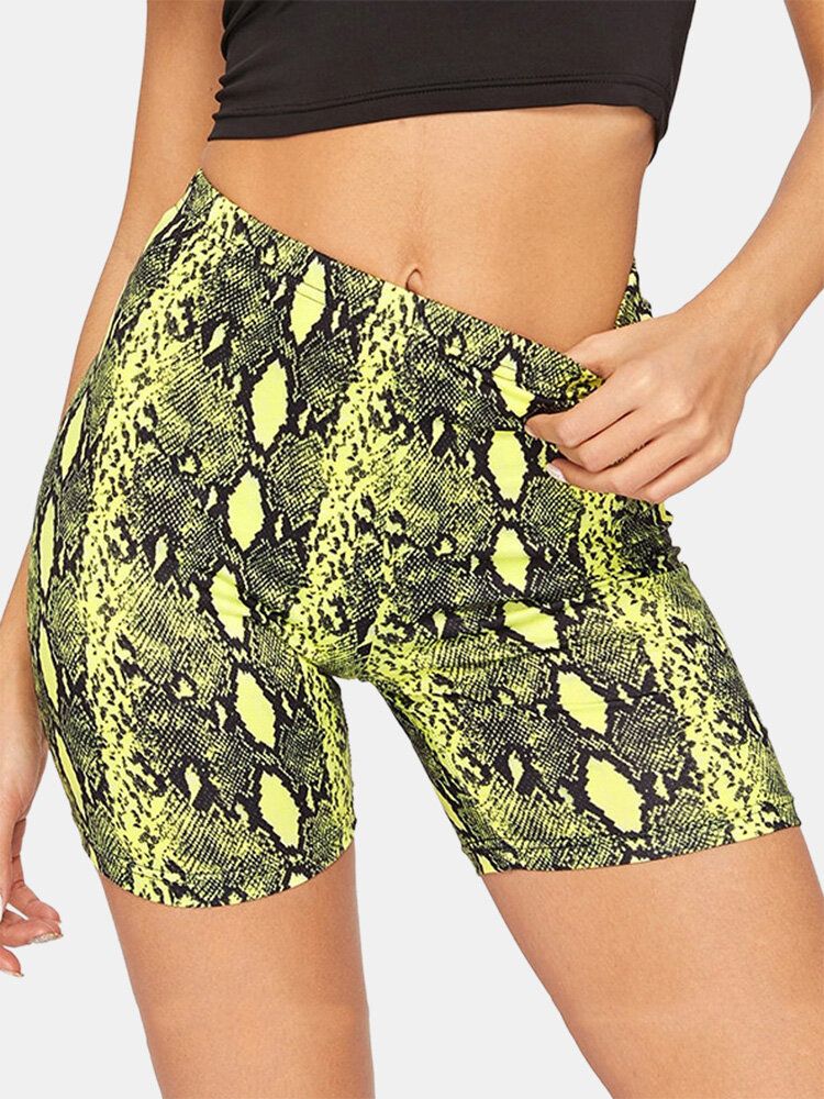 Sport Kvinnor Skake-skin Print Yoga High Waist Shorts