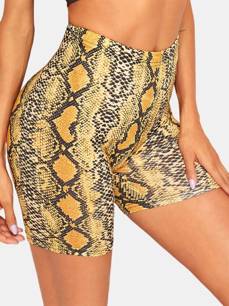 Sport Kvinnor Skake-skin Print Yoga High Waist Shorts