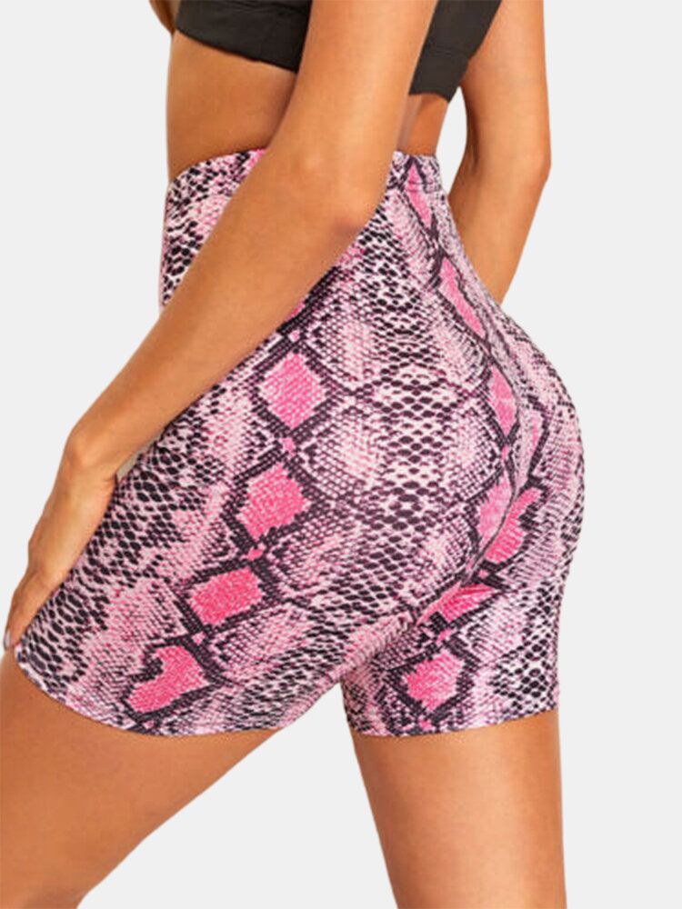 Sport Kvinnor Skake-skin Print Yoga High Waist Shorts