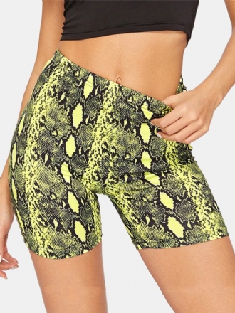 Sport Kvinnor Skake-skin Print Yoga High Waist Shorts