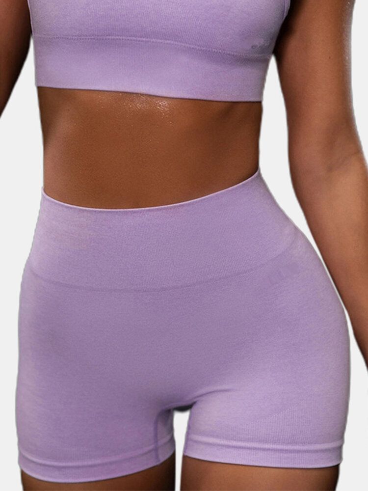 Sport Kvinnor Vanliga Elastiska Seamless Yoga Gym Shorts Med Hög Midja