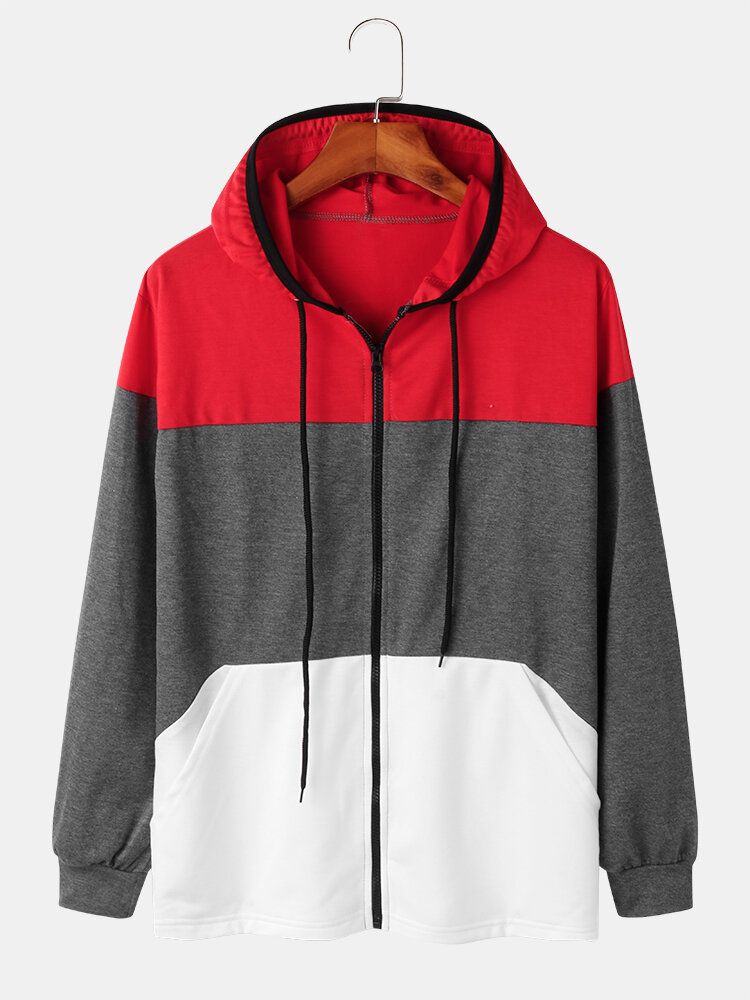 Sportigt Patchwork För Män Colorblock Pocket Zipper Hoodie Jacka