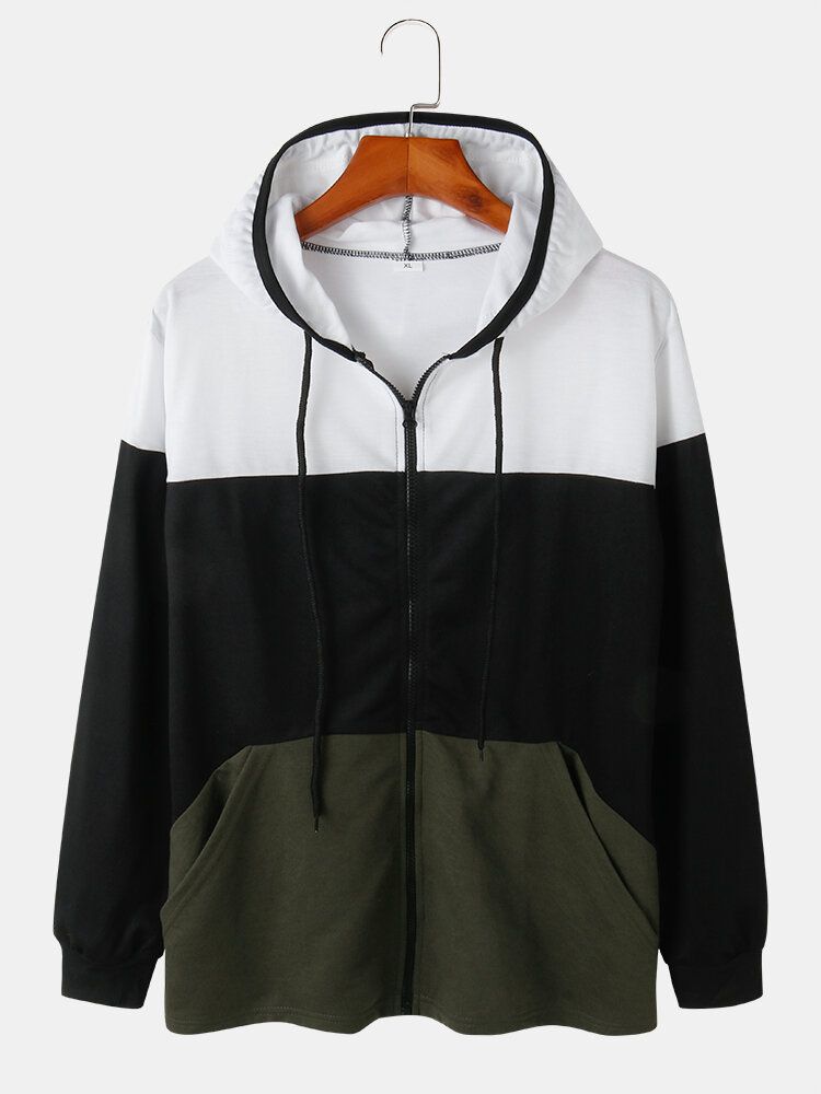 Sportigt Patchwork För Män Colorblock Pocket Zipper Hoodie Jacka