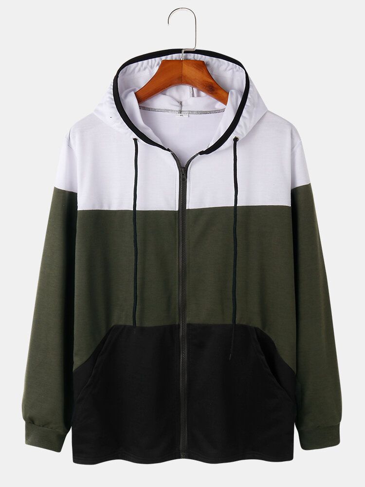 Sportigt Patchwork För Män Colorblock Pocket Zipper Hoodie Jacka