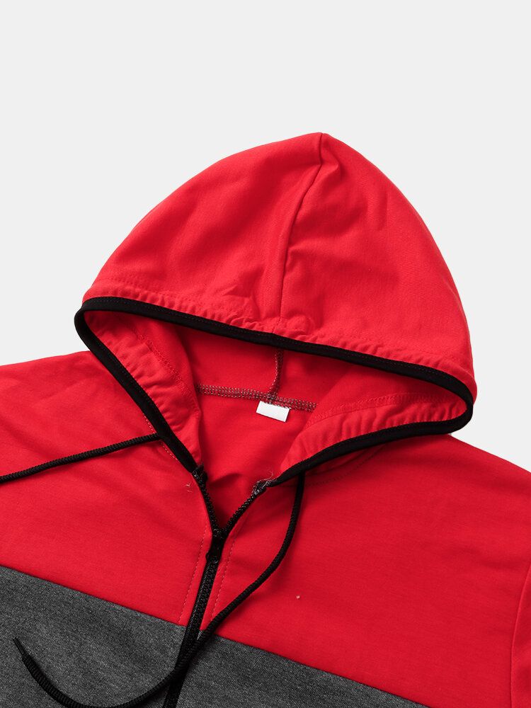 Sportigt Patchwork För Män Colorblock Pocket Zipper Hoodie Jacka