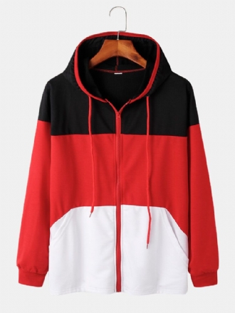 Sportigt Patchwork För Män Colorblock Pocket Zipper Hoodie Jacka