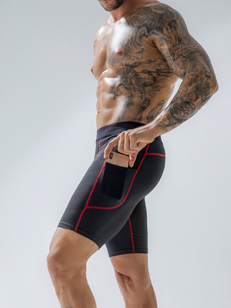 Stretch Slim Sport Snabbtorkande Fickor För Män Med Medelhög Midja Andas Tunna Fitnessshorts