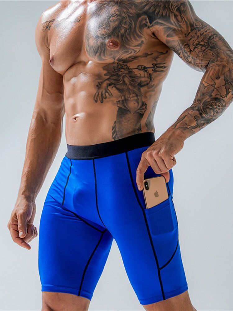 Stretch Slim Sport Snabbtorkande Fickor För Män Med Medelhög Midja Andas Tunna Fitnessshorts