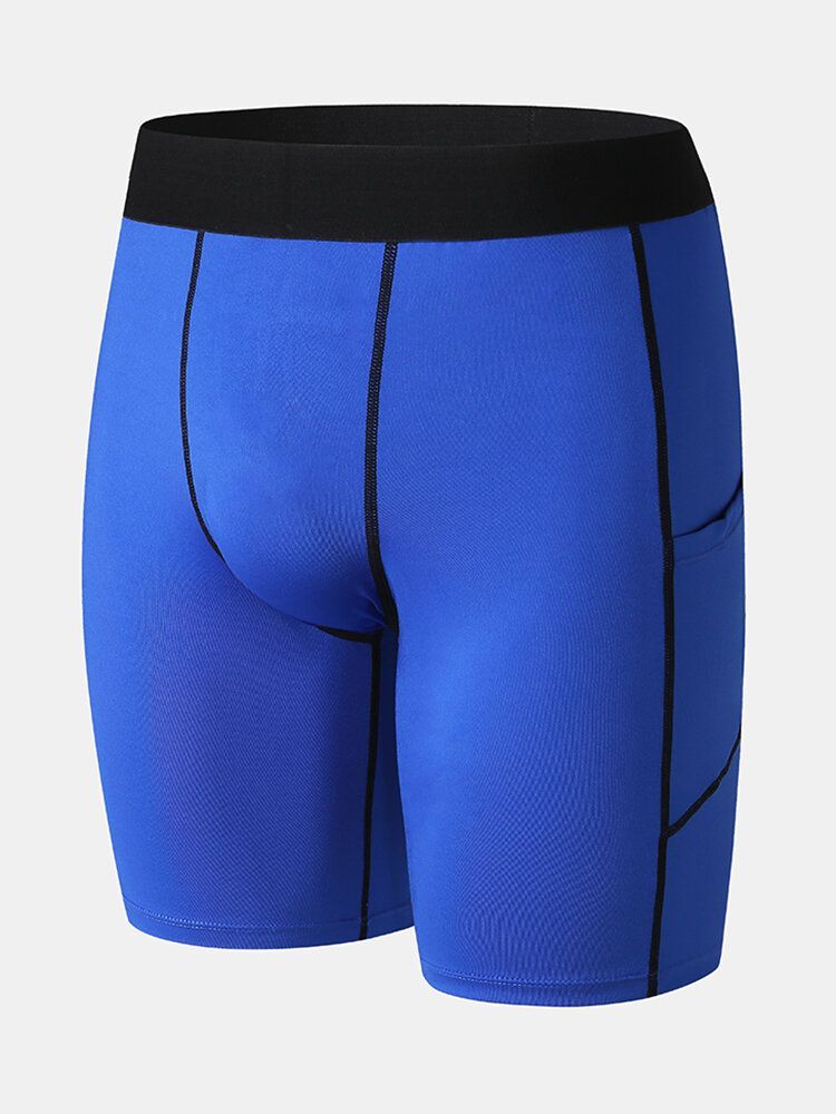 Stretch Slim Sport Snabbtorkande Fickor För Män Med Medelhög Midja Andas Tunna Fitnessshorts