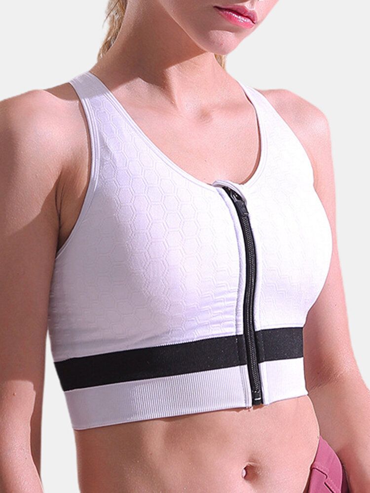 Zip Front Sports Bh Trådlös Stötsäker Full Täckning För Yoga Gym